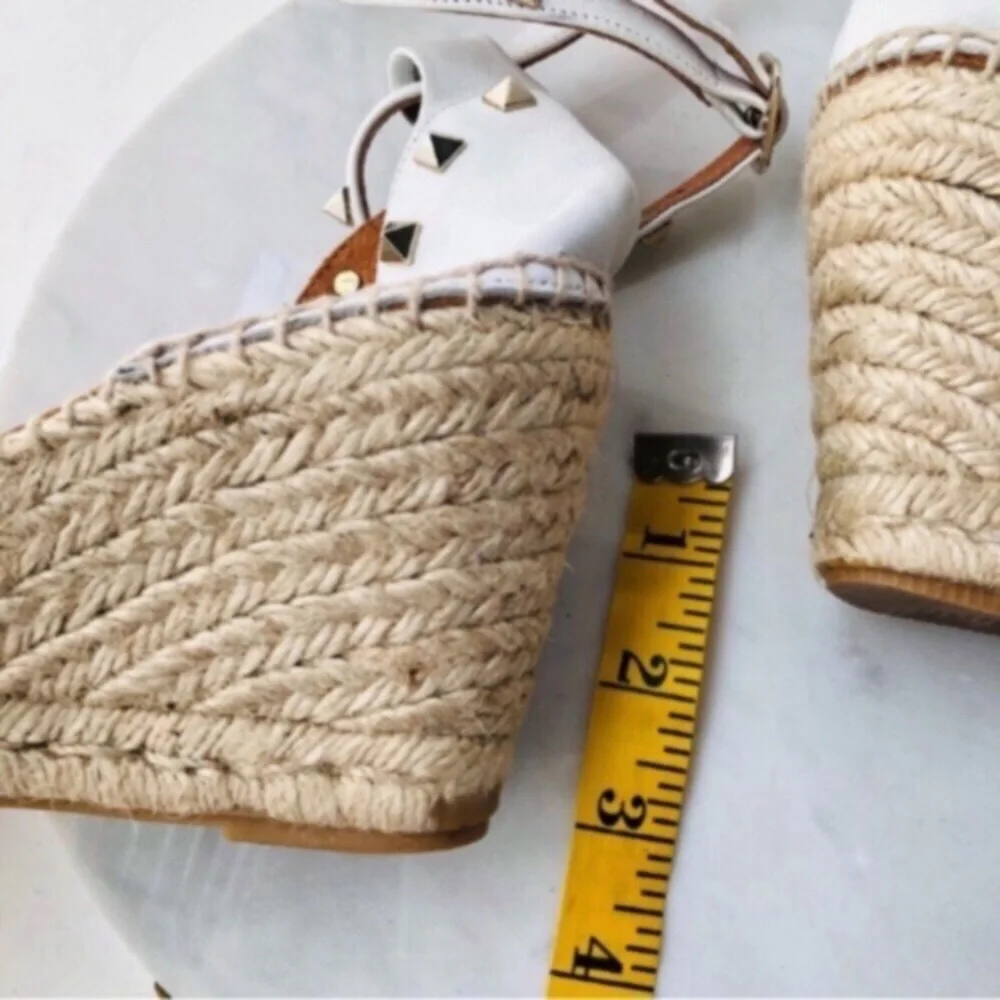 Maypol White Leather Wrap Espadrille Wedges